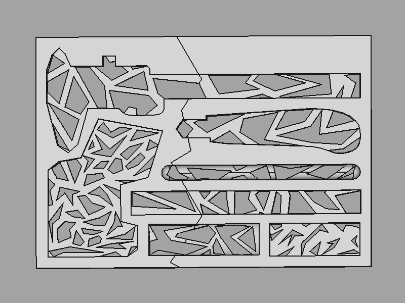 3D modelis su įdubomis įrankiams.