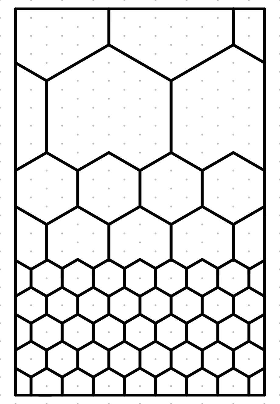 Skirtingų dydžių šešiakampių korio dizainas.
